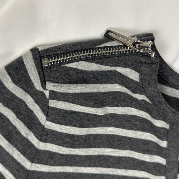 Michael Kors Dark & Light Grey Striped Quarter Sleeve Shirt SM - Silver Zippers - Picture 8 of 16